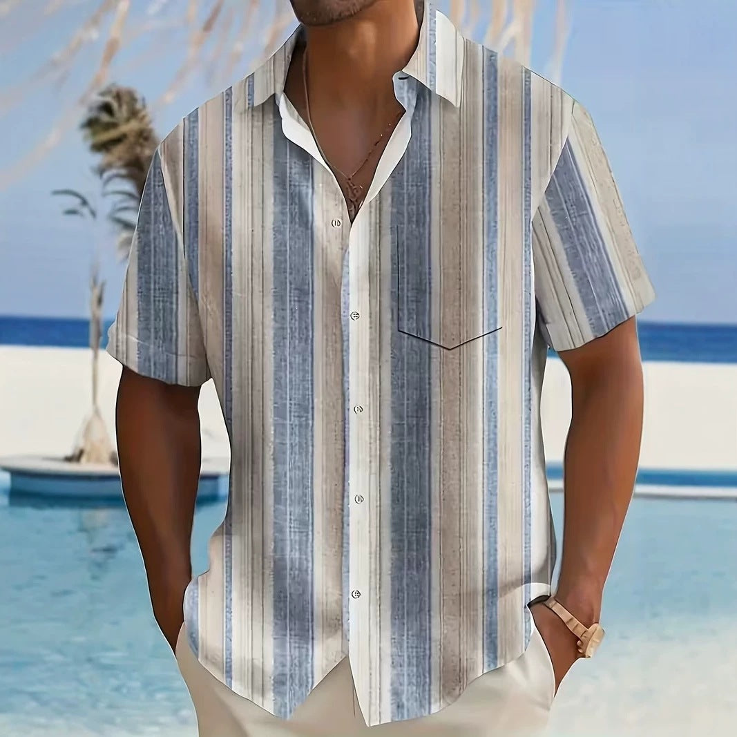 Summer European and American Printed Short-Sleeved Shirt Men's Loose Large Size Casual Lapel Shirt Top