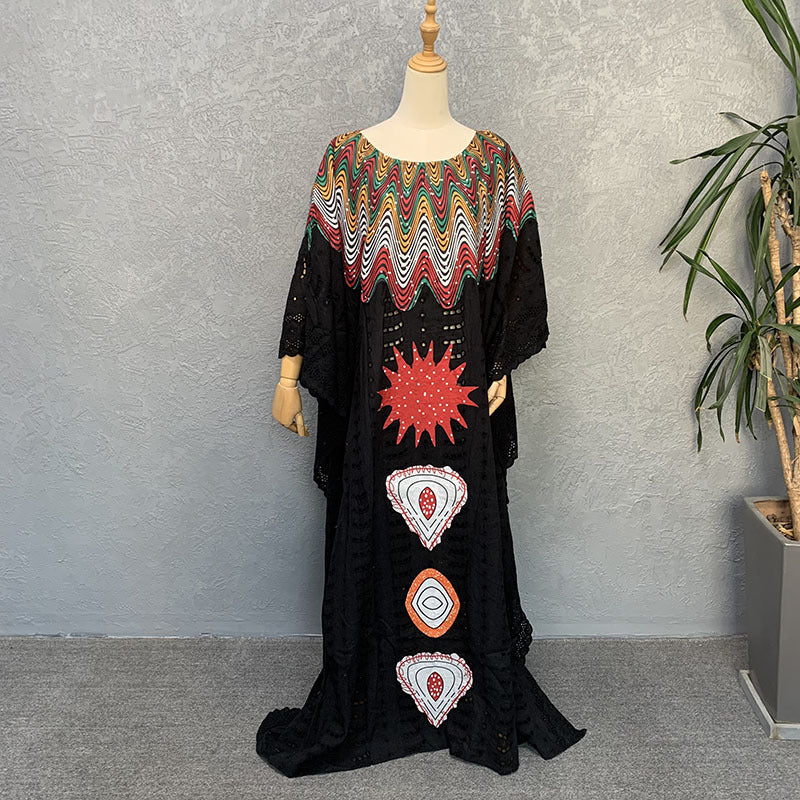 Womens Hollow Embroidery Cotton Dress
