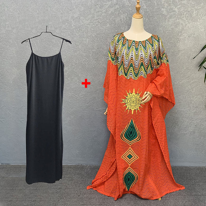 Womens Hollow Embroidery Cotton Dress