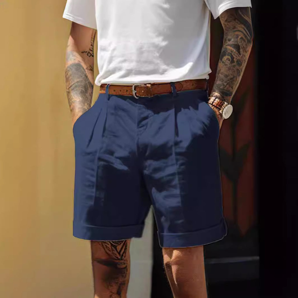 Mens Cotton Pleated Shorts with Pockets