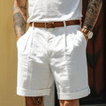 Mens Cotton Pleated Shorts with Pockets