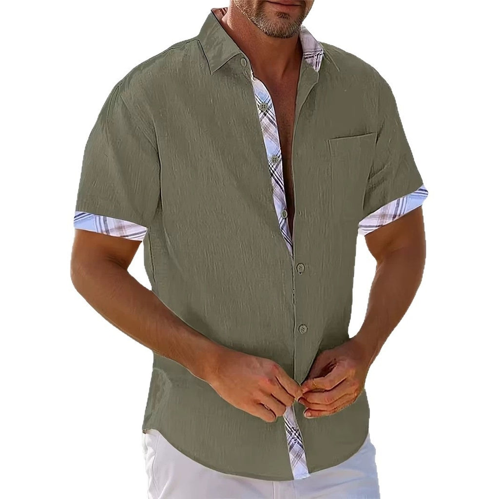 Summer European and American Printed Short-Sleeved Shirt Men's Loose Large Size Casual Lapel Shirt Top