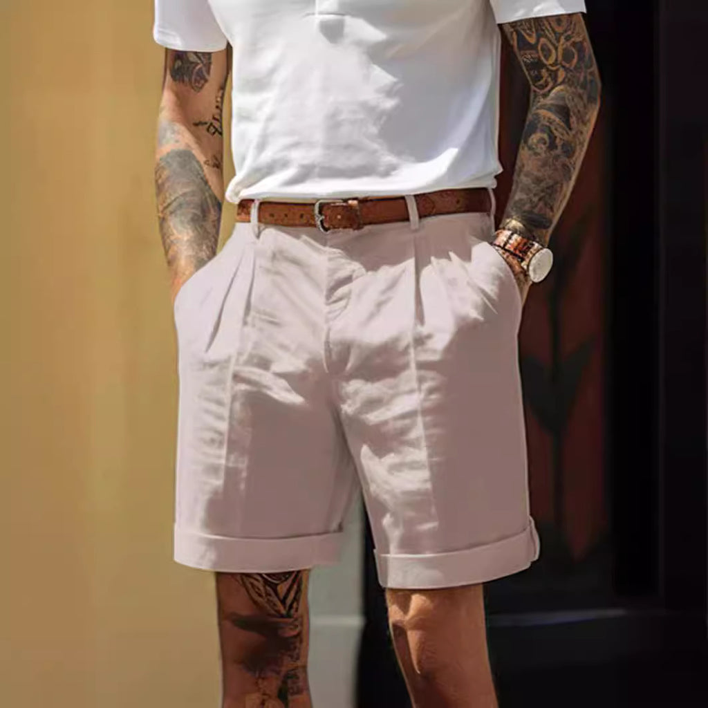 Mens Cotton Pleated Shorts with Pockets