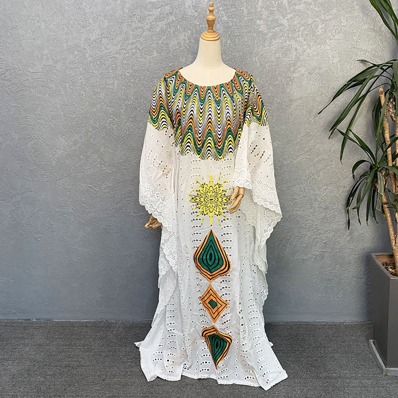 Womens Hollow Embroidery Cotton Dress