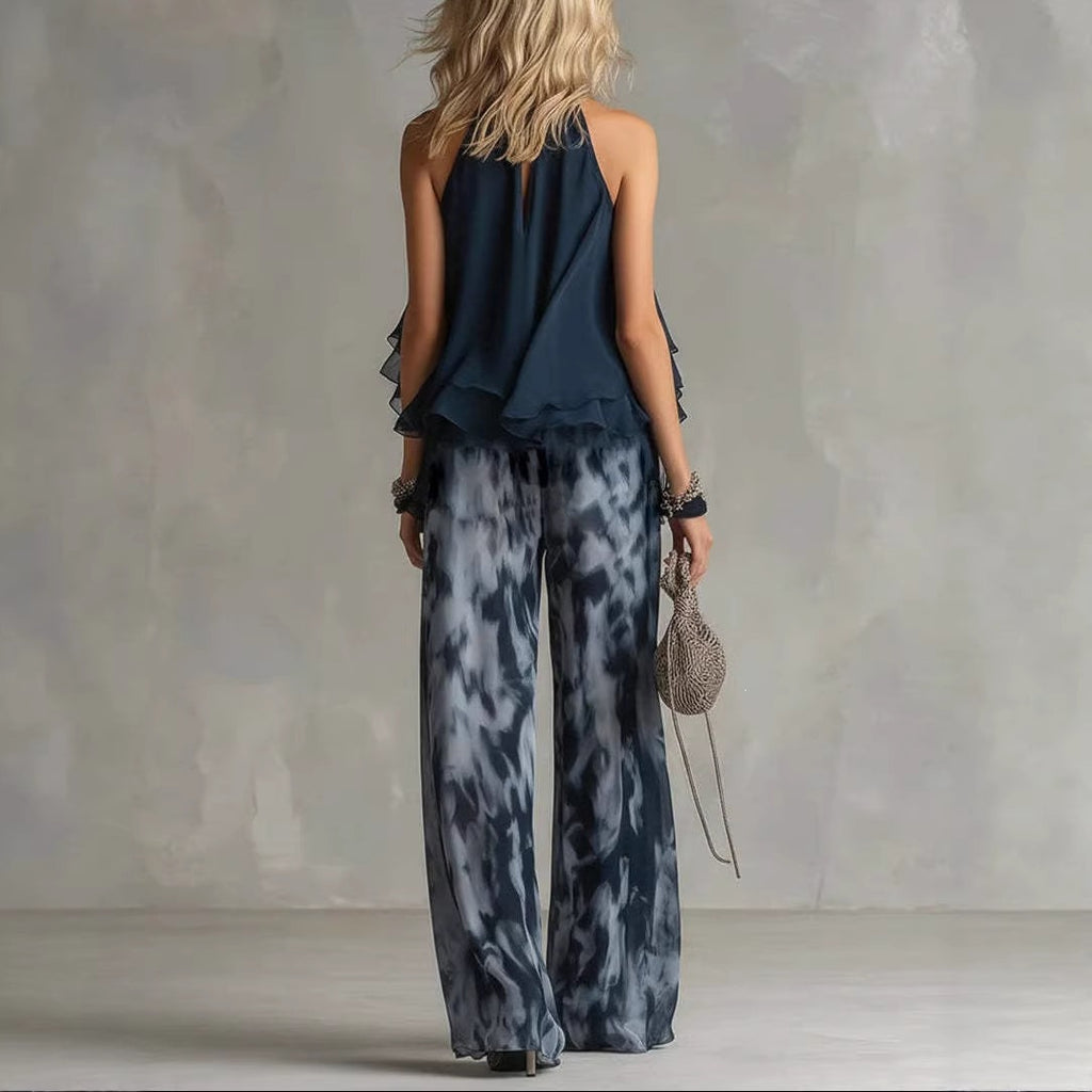 Floral Print Sleeveless Top and Wide-Leg Pants Set