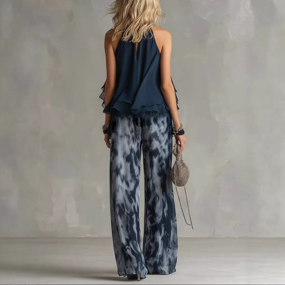 Floral Print Sleeveless Top and Wide-Leg Pants Set