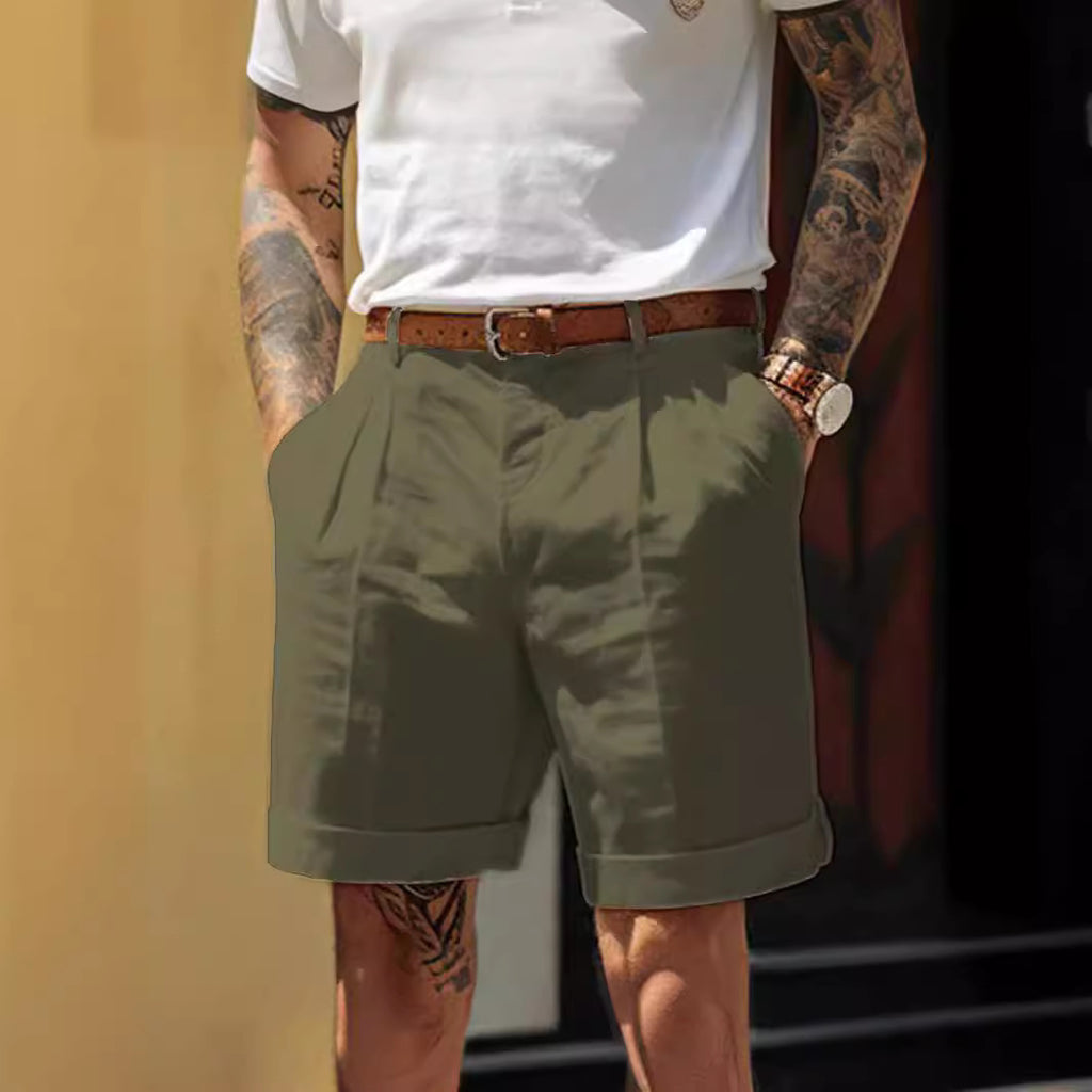 Mens Cotton Pleated Shorts with Pockets