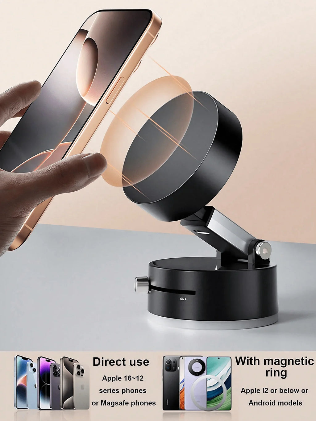 Universal Vacuum Magnetic Car Phone Holder – Foldable & 360° Rotatable, Damage-Free Installation