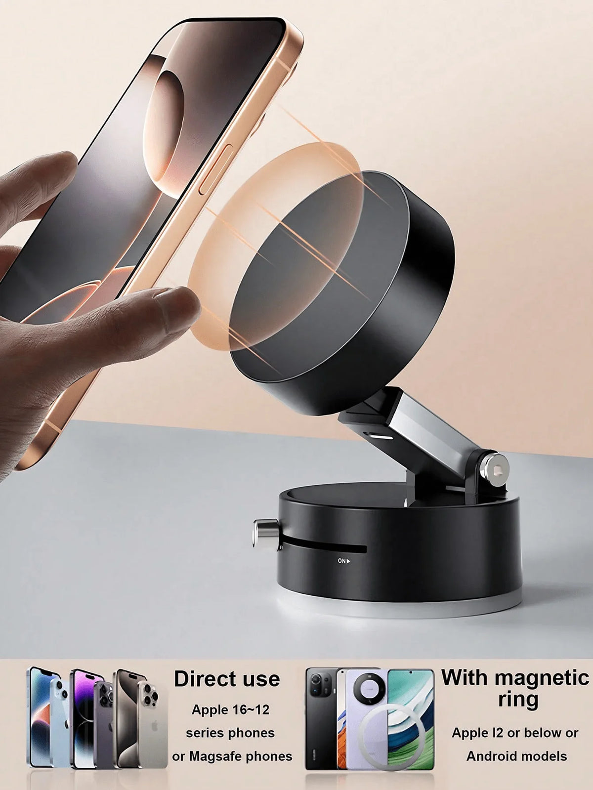 Universal Vacuum Magnetic Car Phone Holder – Foldable & 360° Rotatable, Damage-Free Installation