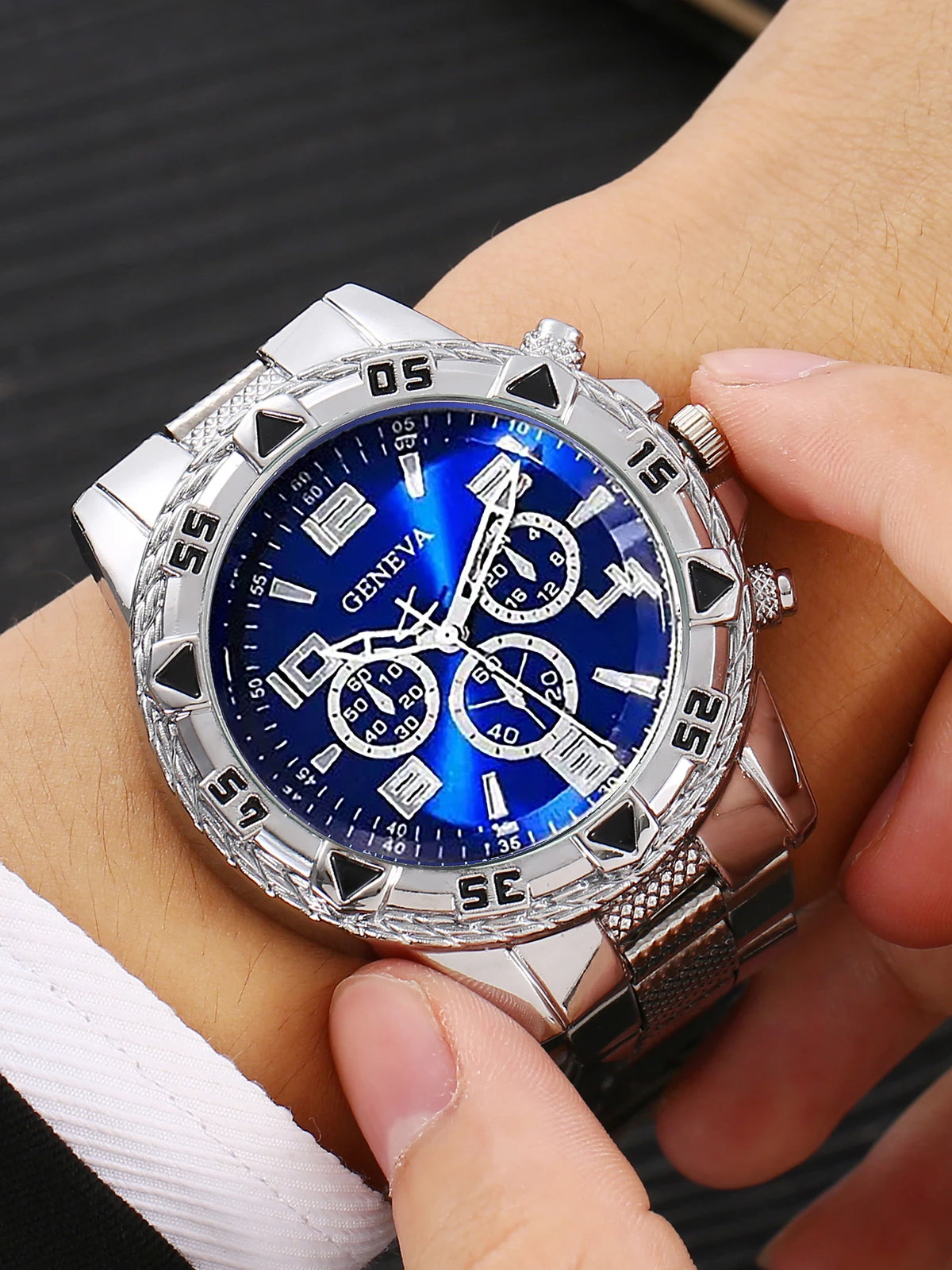 Men's Quartz Watch with Embedded Hip Hop Bracelet And Cross Necklace Set Best Birthday Gift Idea without Box