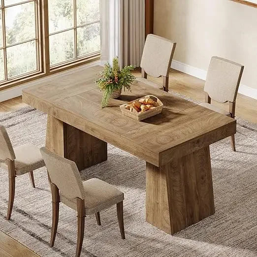 55-Inch Dining Table for 4-6, Rectangular Dining Room Table with Sturdy Legs, Wood Kitchen Dinner Table, Mid-Century