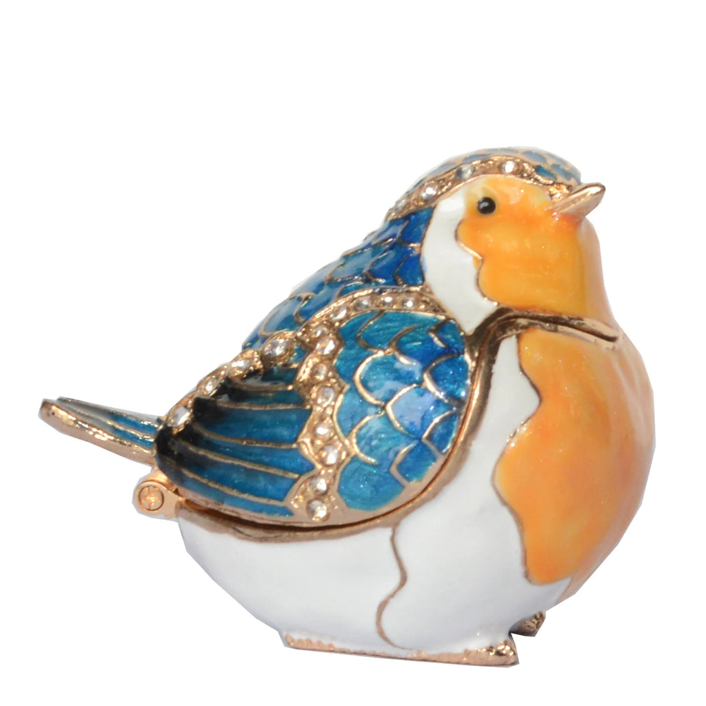 Enameled Jeweled Robin Bird Trinket Jewelry Box Bird Decoration Ring Holder