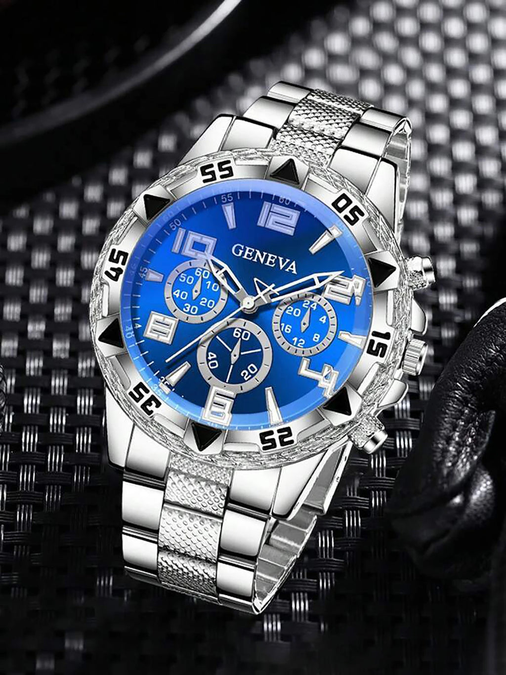 Men's Quartz Watch with Embedded Hip Hop Bracelet And Cross Necklace Set Best Birthday Gift Idea without Box