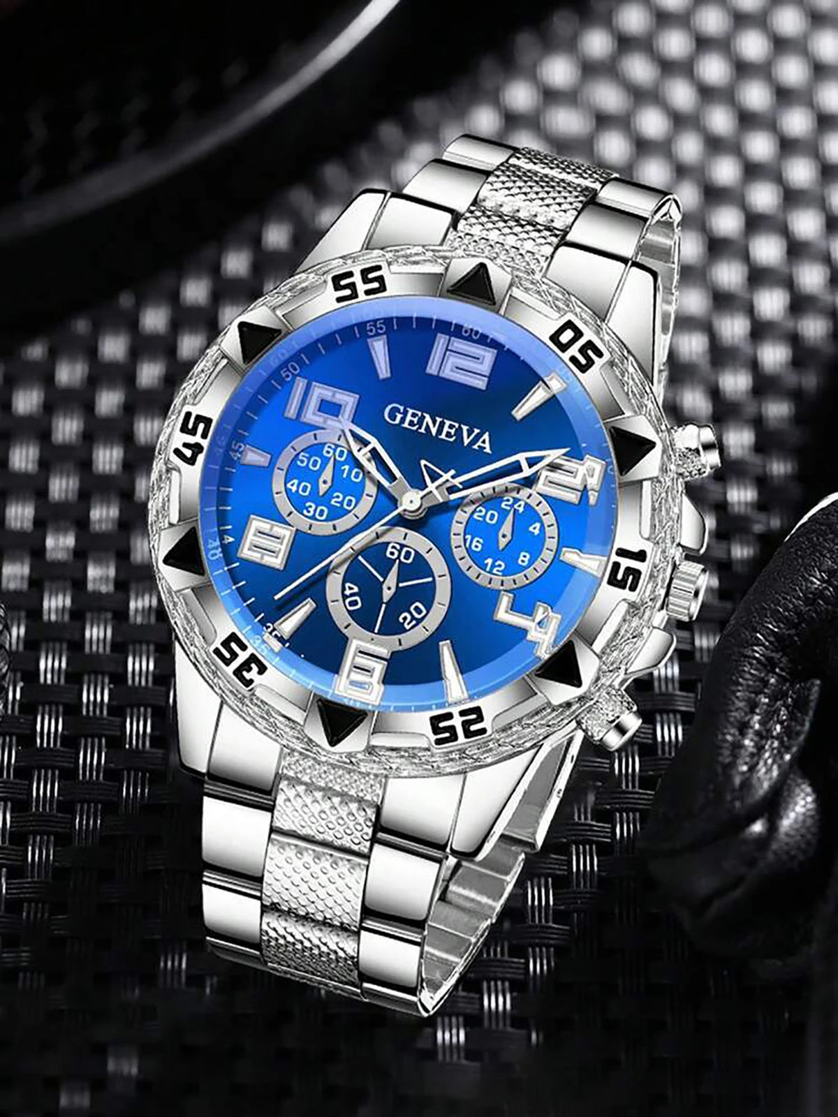 Men's Quartz Watch with Embedded Hip Hop Bracelet And Cross Necklace Set Best Birthday Gift Idea without Box
