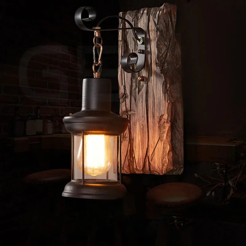 American Retro Industrial Style  Solid Wood Creative Personality Bar Nostalgic Cafe Restaurant Boat Wood Decorative Wall Lamp