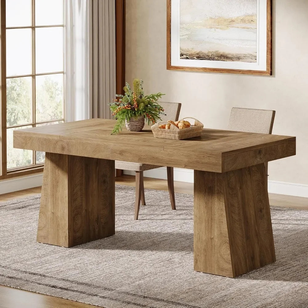 55-Inch Dining Table for 4-6, Rectangular Dining Room Table with Sturdy Legs, Wood Kitchen Dinner Table, Mid-Century