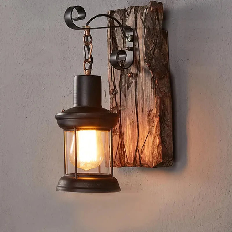American Retro Industrial Style  Solid Wood Creative Personality Bar Nostalgic Cafe Restaurant Boat Wood Decorative Wall Lamp