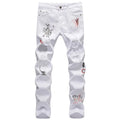 2022 Men Ripped Jeans White Black Stretch Slim Fit Spring Autumn Denim Pants Distressed Hip Hop Streetwear Biker Jeans Pants