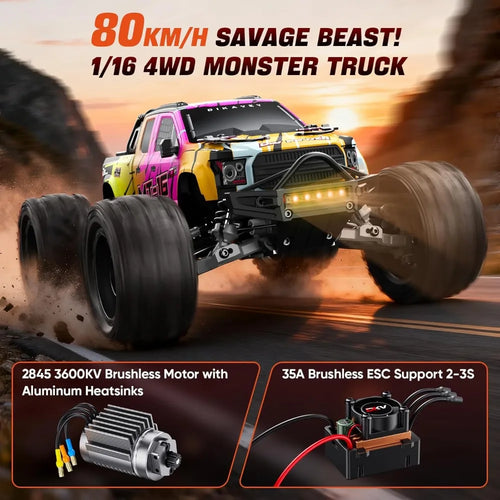 1/16 50MPH Brushless 4WD RC Truck,Upgradeable All-Terrain Remote Control Cars with 3S Battery,Waterproof Fast Off-Road RC