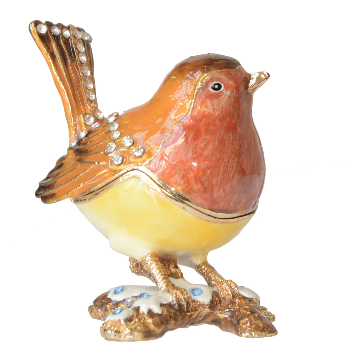 Enameled Jeweled Robin Bird Trinket Jewelry Box Bird Decoration Ring Holder