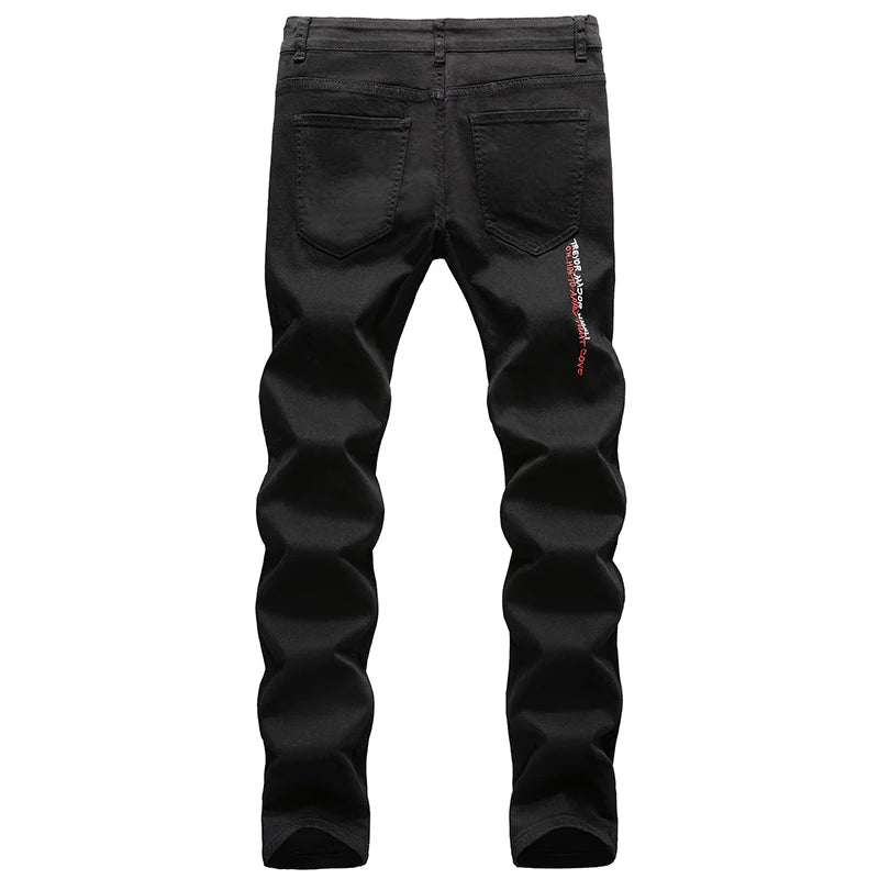 2022 Men Ripped Jeans White Black Stretch Slim Fit Spring Autumn Denim Pants Distressed Hip Hop Streetwear Biker Jeans Pants