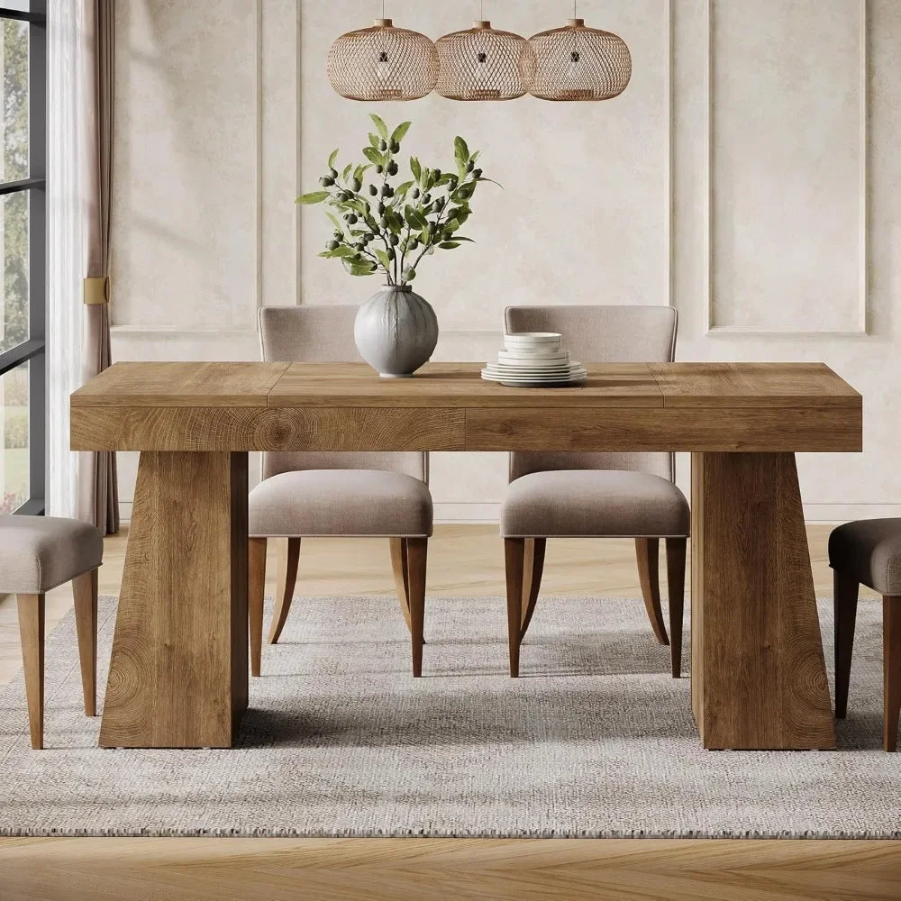 55-Inch Dining Table for 4-6, Rectangular Dining Room Table with Sturdy Legs, Wood Kitchen Dinner Table, Mid-Century