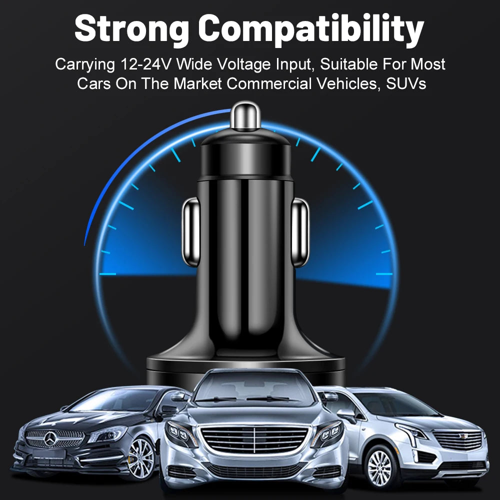 100W 6 Ports USB Car Charger Fast Charging PD Type C Car Phone Charger Adapter For iPhone Samsung Xiaomi LED Display Car Charger
