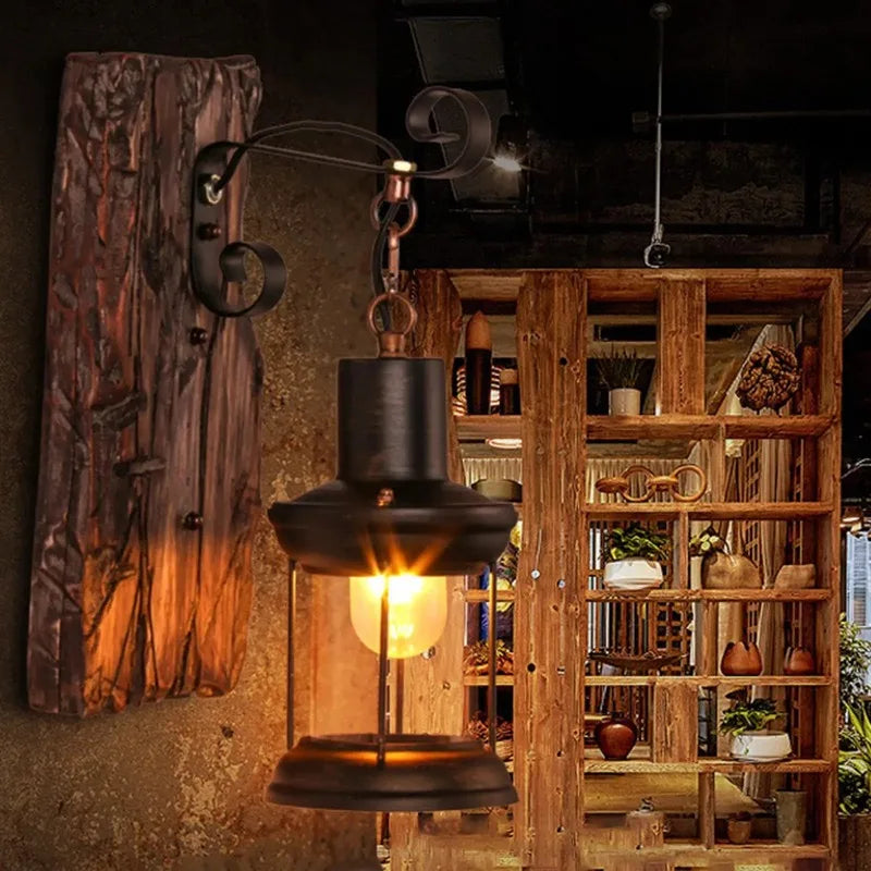 American Retro Industrial Style  Solid Wood Creative Personality Bar Nostalgic Cafe Restaurant Boat Wood Decorative Wall Lamp