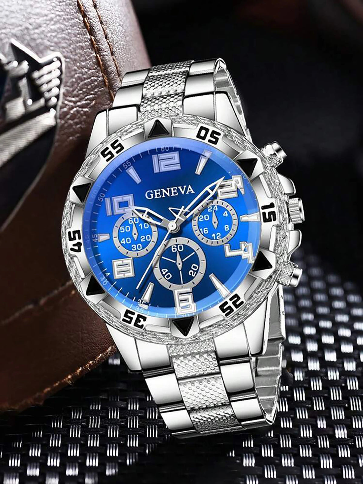 Men's Quartz Watch with Embedded Hip Hop Bracelet And Cross Necklace Set Best Birthday Gift Idea without Box