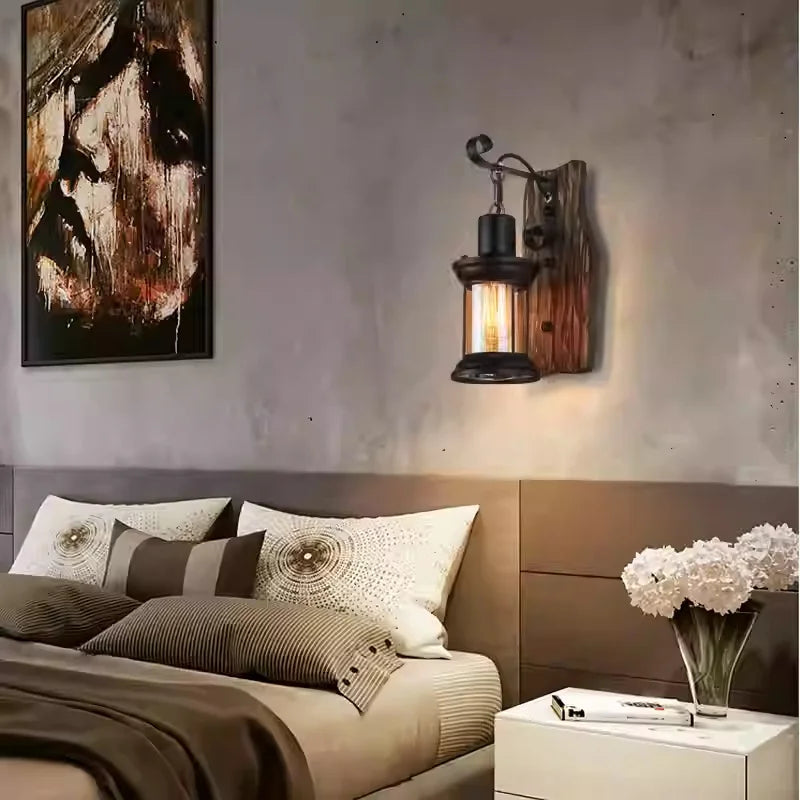American Retro Industrial Style  Solid Wood Creative Personality Bar Nostalgic Cafe Restaurant Boat Wood Decorative Wall Lamp
