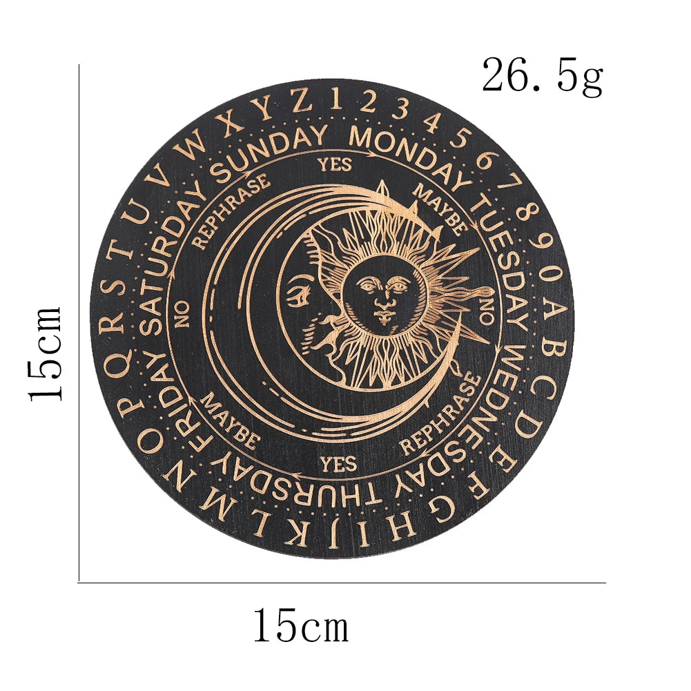 Black Wooden Pendulum Board  Laser Engraved Tarot Sun and Moon Motifs Dowsing Divination Plate Witchs Altar Supplies Home Decor