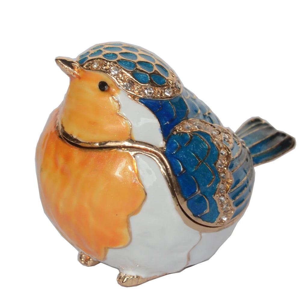 Enameled Jeweled Robin Bird Trinket Jewelry Box Bird Decoration Ring Holder