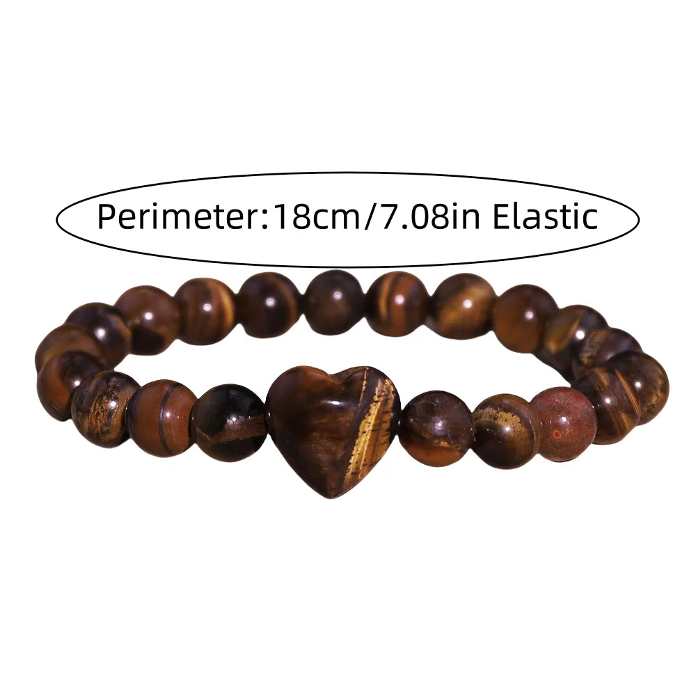 1pcs Natural Stone Bead Bracelet with Amethyst, Rose Quartz, Tiger's Eye and Heart-shaped Beads