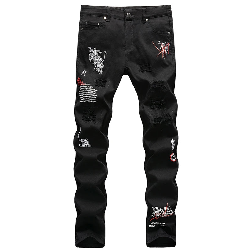2022 Men Ripped Jeans White Black Stretch Slim Fit Spring Autumn Denim Pants Distressed Hip Hop Streetwear Biker Jeans Pants