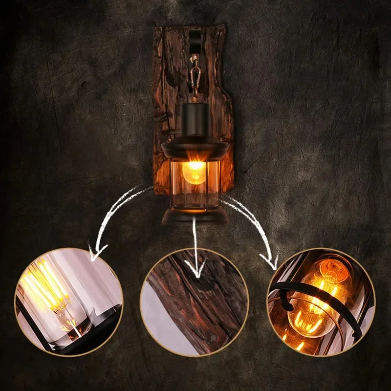 American Retro Industrial Style  Solid Wood Creative Personality Bar Nostalgic Cafe Restaurant Boat Wood Decorative Wall Lamp