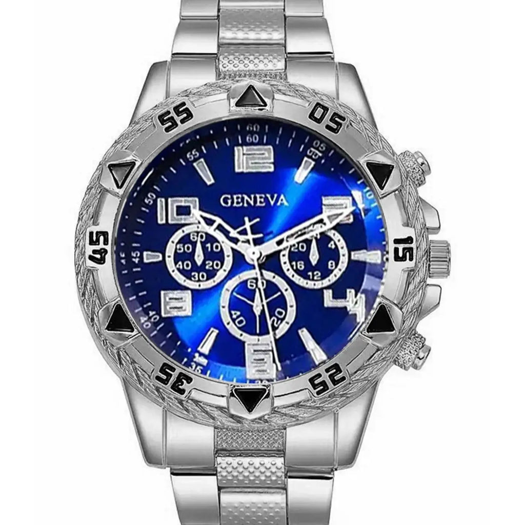 Men's Quartz Watch with Embedded Hip Hop Bracelet And Cross Necklace Set Best Birthday Gift Idea without Box