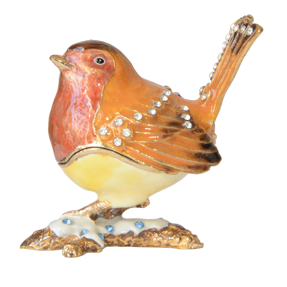 Enameled Jeweled Robin Bird Trinket Jewelry Box Bird Decoration Ring Holder