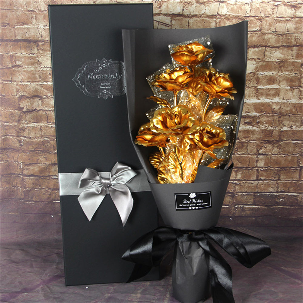 Gold Foil Roses Colorful Rose Bouquet Artificial Forever Flowers Valentine's Day Gifts for Lover