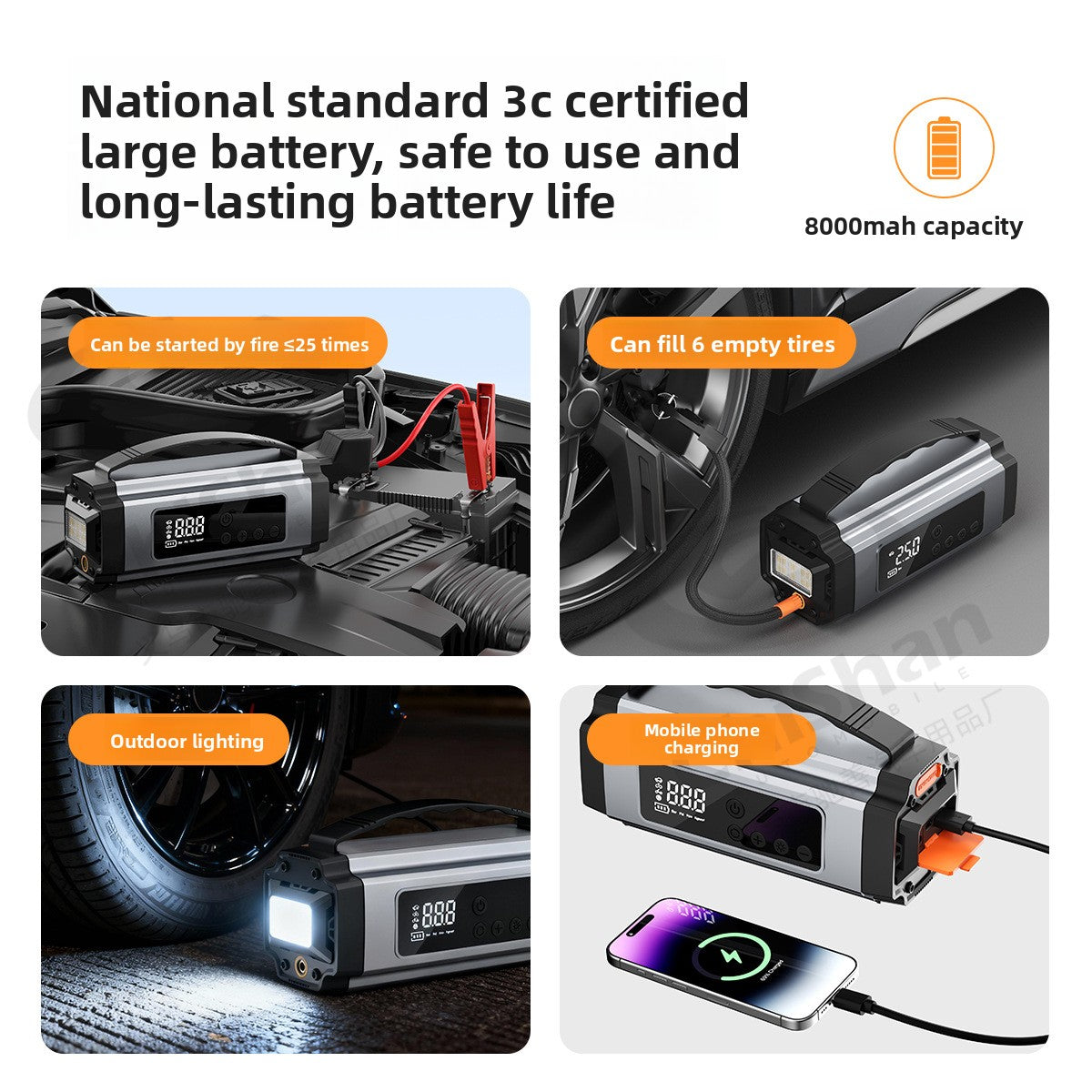 Multifunctional Car Tire Inflator and Jump Starter