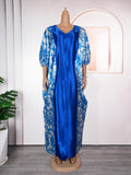 Ethnic Print Satin Dress Womens loose V-Neck