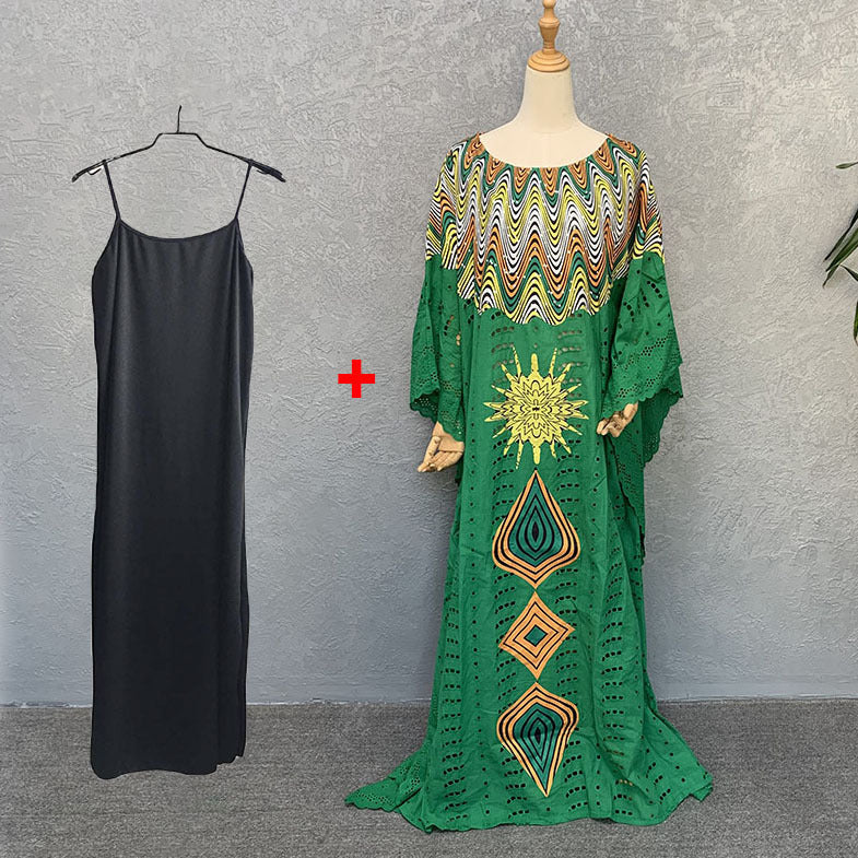 Womens Hollow Embroidery Cotton Dress