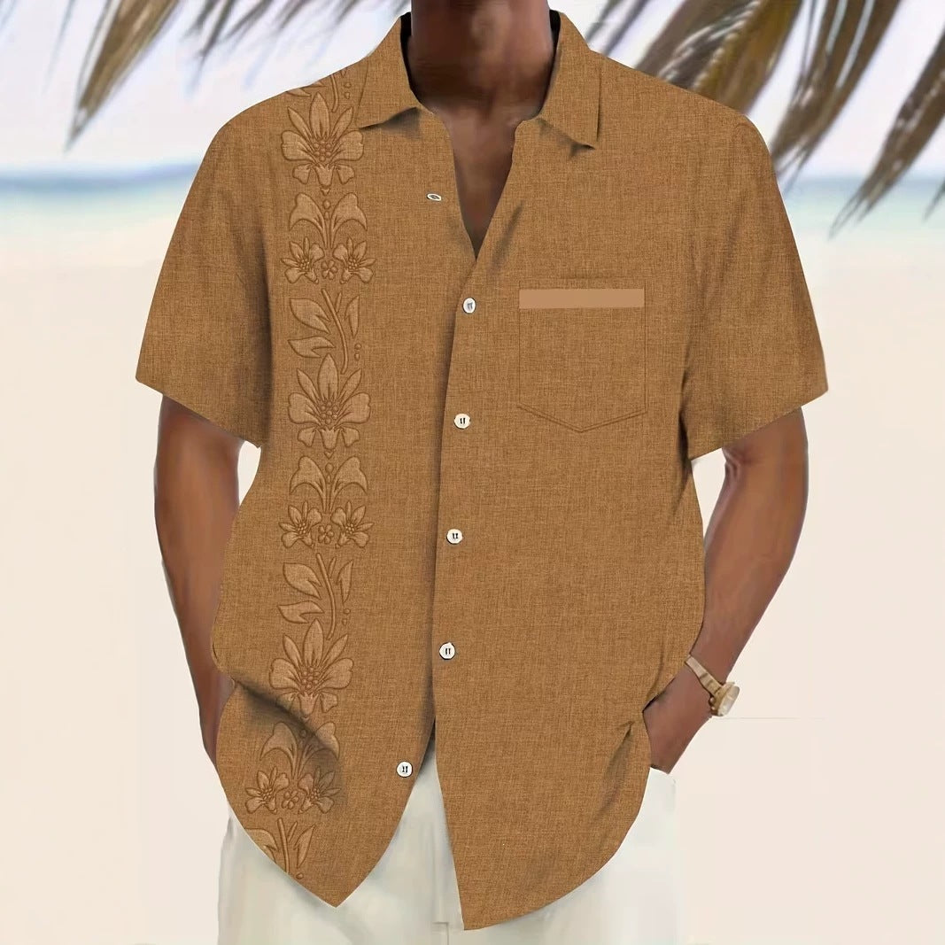 Summer European and American Printed Short-Sleeved Shirt Men's Loose Large Size Casual Lapel Shirt Top