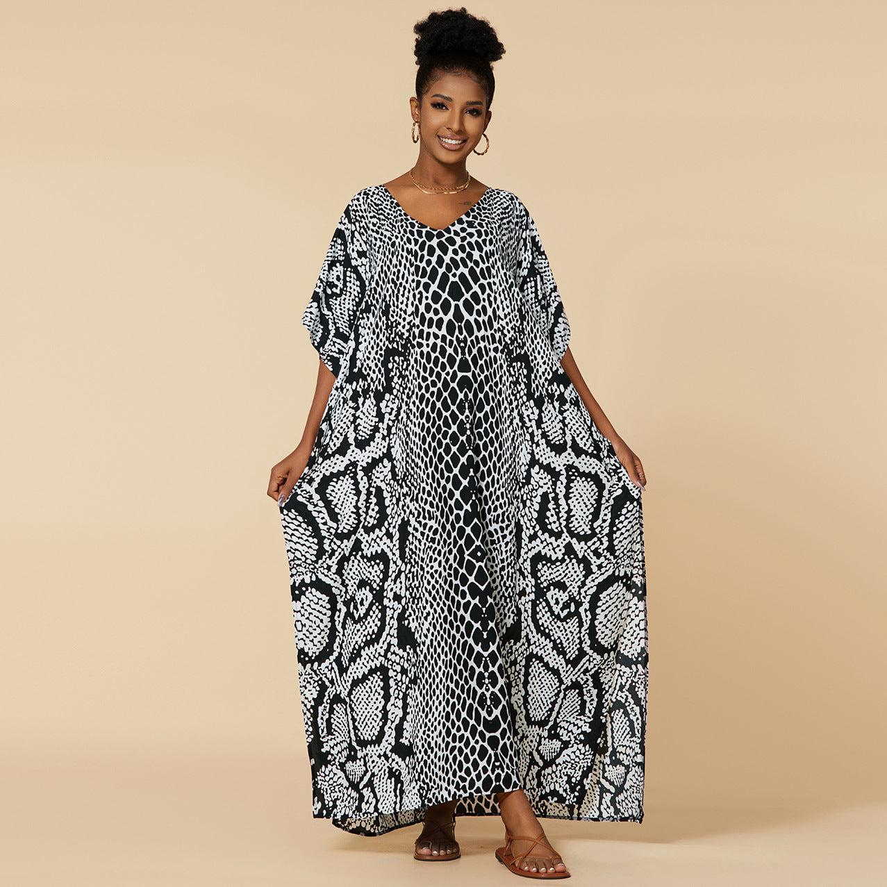 Loose-Fitting Rayon Beach Cover-Up Dress