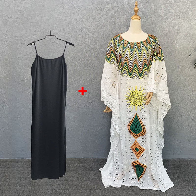 Womens Hollow Embroidery Cotton Dress