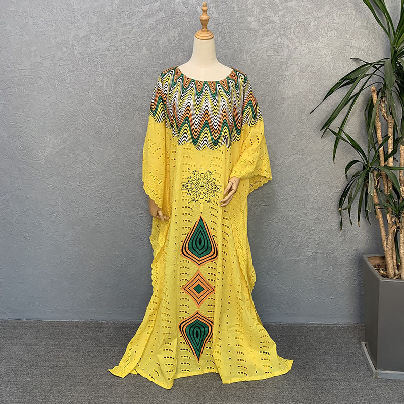 Womens Hollow Embroidery Cotton Dress