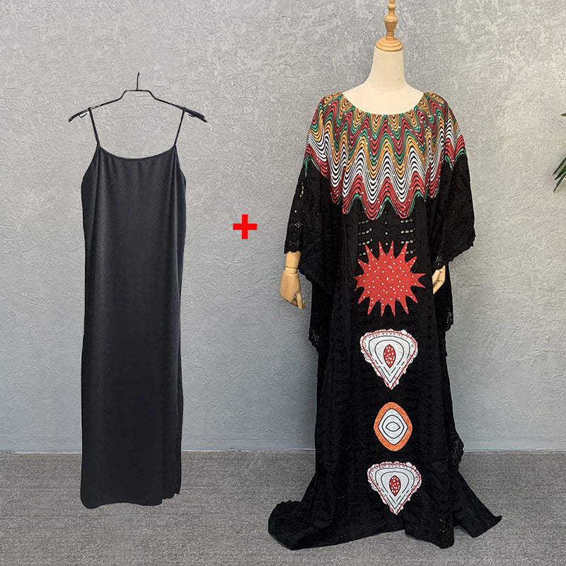 Womens Hollow Embroidery Cotton Dress