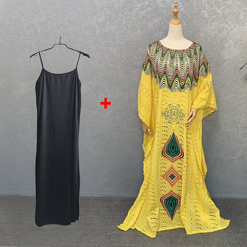 Womens Hollow Embroidery Cotton Dress